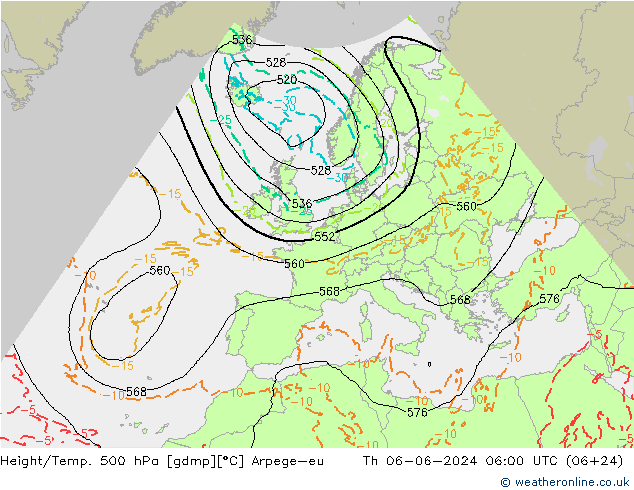 Height/Temp. 500 hPa Arpege-eu czw. 06.06.2024 06 UTC