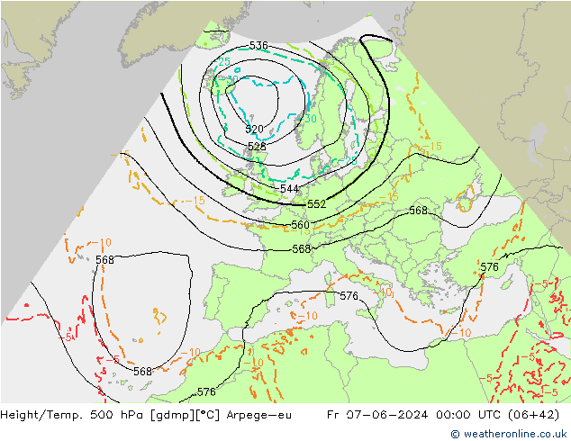 Yükseklik/Sıc. 500 hPa Arpege-eu Cu 07.06.2024 00 UTC