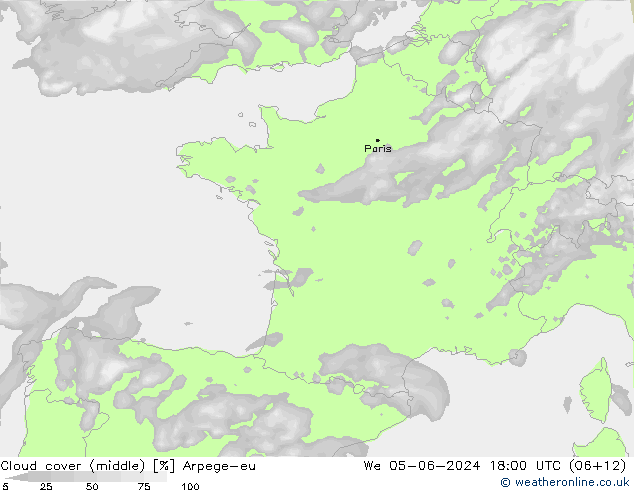 Cloud cover (middle) Arpege-eu We 05.06.2024 18 UTC