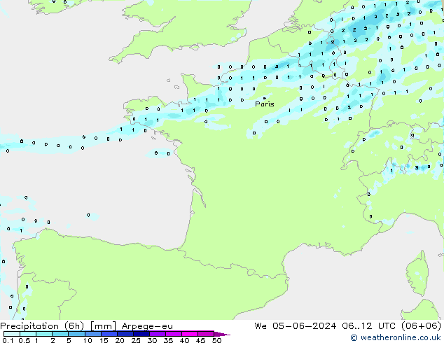 Yağış (6h) Arpege-eu Çar 05.06.2024 12 UTC