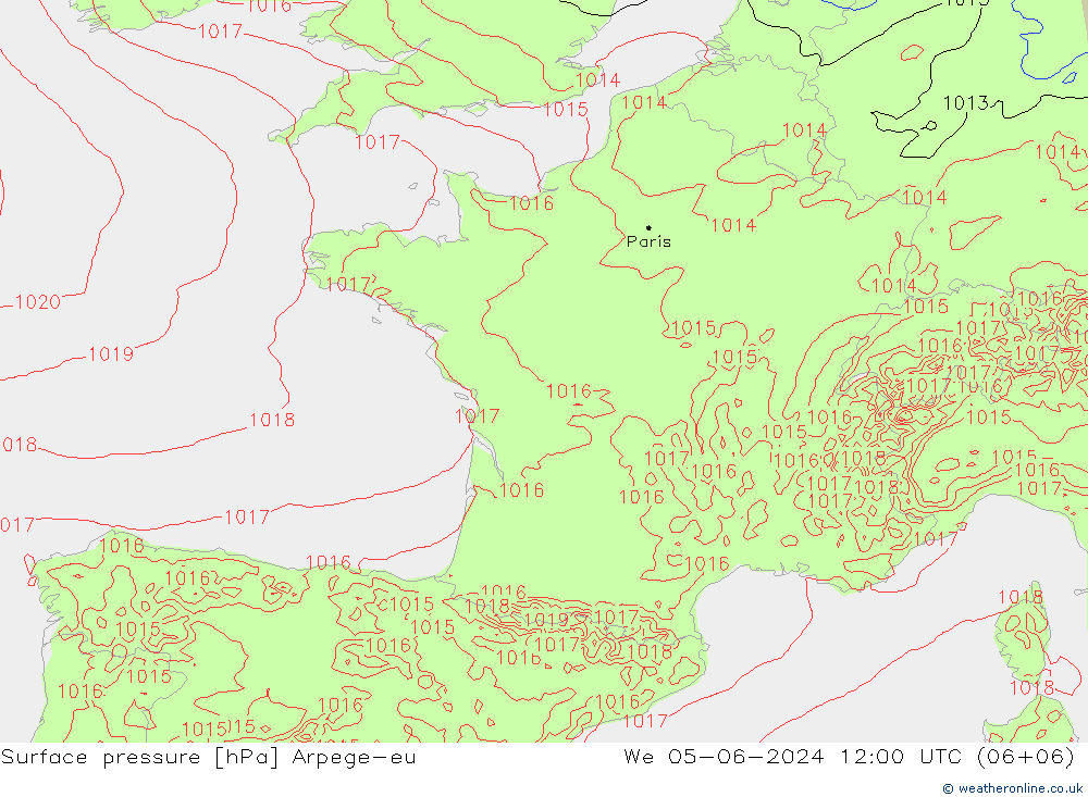 Bodendruck Arpege-eu Mi 05.06.2024 12 UTC