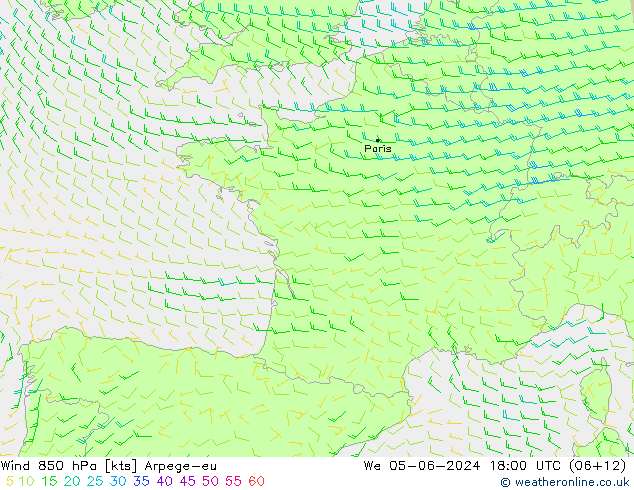 Wind 850 hPa Arpege-eu We 05.06.2024 18 UTC