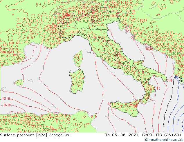 Surface pressure Arpege-eu Th 06.06.2024 12 UTC