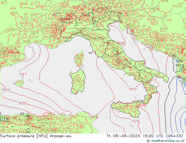 Surface pressure Arpege-eu Th 06.06.2024 15 UTC