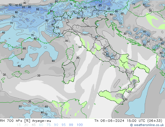 RH 700 hPa Arpege-eu Th 06.06.2024 15 UTC