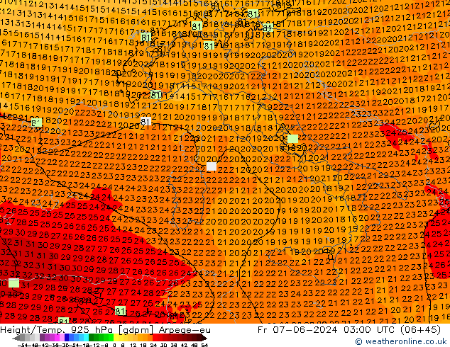 Hoogte/Temp. 925 hPa Arpege-eu vr 07.06.2024 03 UTC