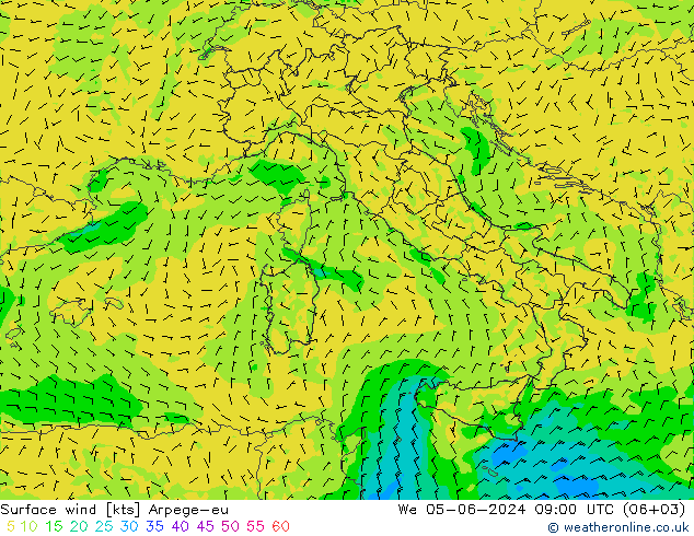 Wind 10 m Arpege-eu wo 05.06.2024 09 UTC