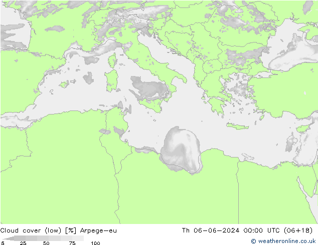 nízká oblaka Arpege-eu Čt 06.06.2024 00 UTC