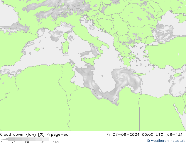 Cloud cover (low) Arpege-eu Fr 07.06.2024 00 UTC