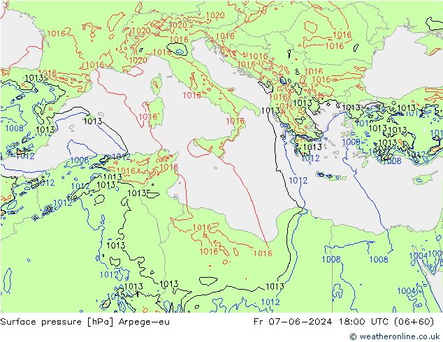 Surface pressure Arpege-eu Fr 07.06.2024 18 UTC