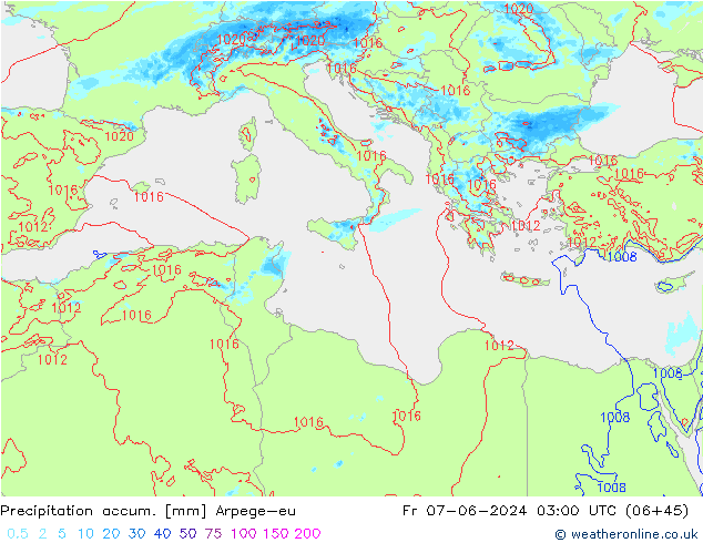 Precipitation accum. Arpege-eu Pá 07.06.2024 03 UTC