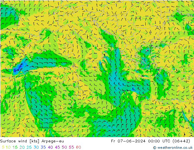 Vent 10 m Arpege-eu ven 07.06.2024 00 UTC