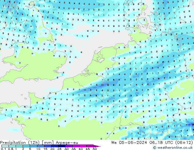 Precipitazione (12h) Arpege-eu mer 05.06.2024 18 UTC