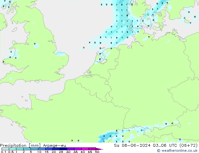 осадки Arpege-eu сб 08.06.2024 06 UTC