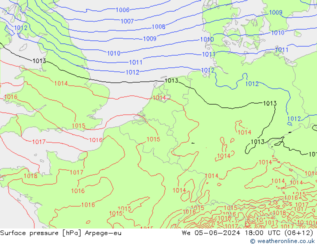 Presión superficial Arpege-eu mié 05.06.2024 18 UTC