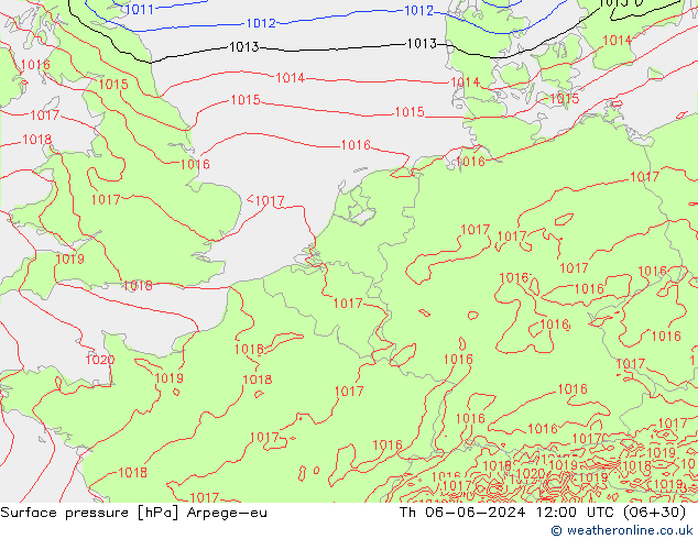 Atmosférický tlak Arpege-eu Čt 06.06.2024 12 UTC