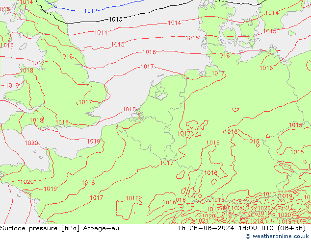 Pressione al suolo Arpege-eu gio 06.06.2024 18 UTC