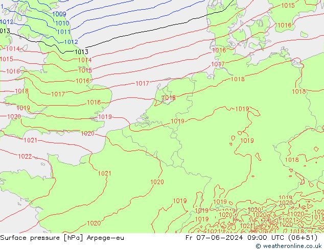 Luchtdruk (Grond) Arpege-eu vr 07.06.2024 09 UTC