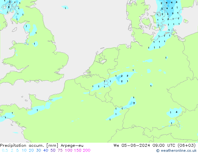 Precipitation accum. Arpege-eu mer 05.06.2024 09 UTC