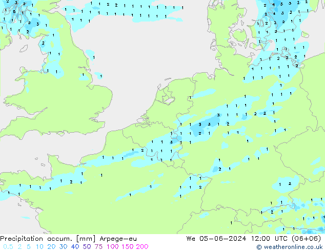 Precipitation accum. Arpege-eu 星期三 05.06.2024 12 UTC