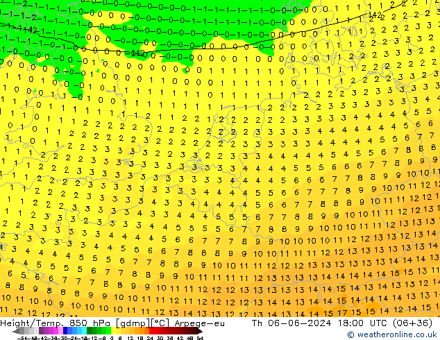 Yükseklik/Sıc. 850 hPa Arpege-eu Per 06.06.2024 18 UTC