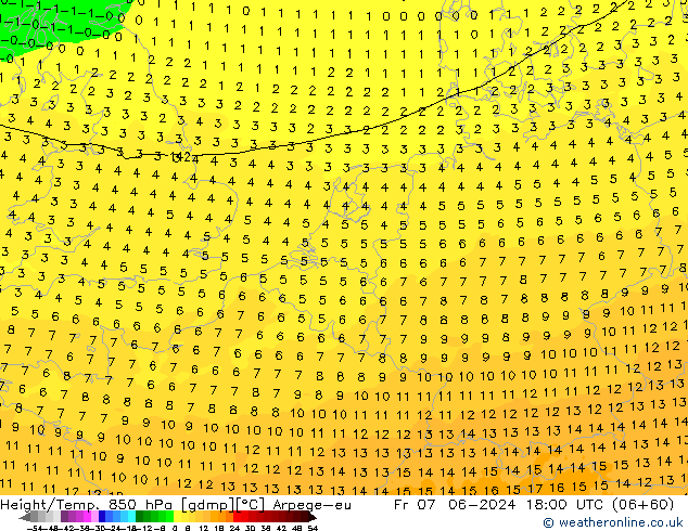 Height/Temp. 850 hPa Arpege-eu pt. 07.06.2024 18 UTC