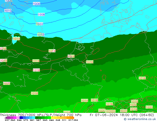 Schichtdicke 700-1000 hPa Arpege-eu Fr 07.06.2024 18 UTC