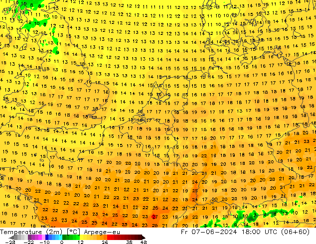карта температуры Arpege-eu пт 07.06.2024 18 UTC