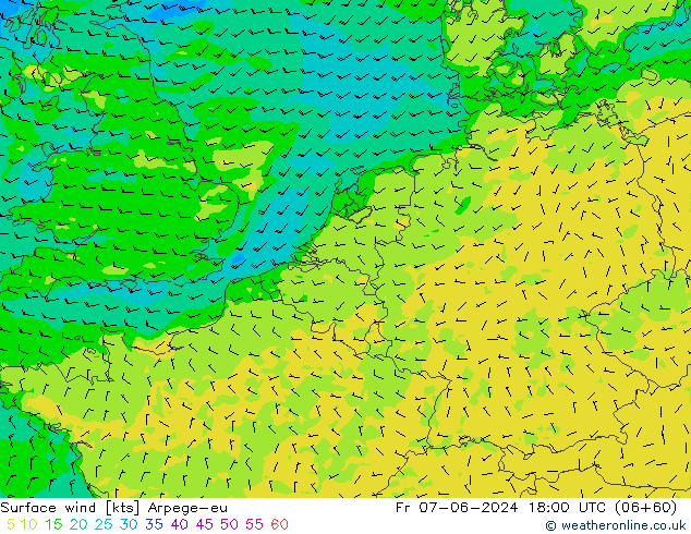 Surface wind Arpege-eu Fr 07.06.2024 18 UTC