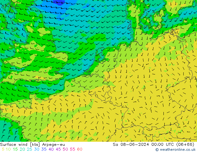 Surface wind Arpege-eu Sa 08.06.2024 00 UTC