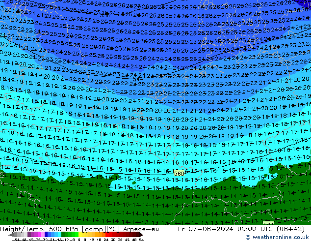 Height/Temp. 500 hPa Arpege-eu Fr 07.06.2024 00 UTC