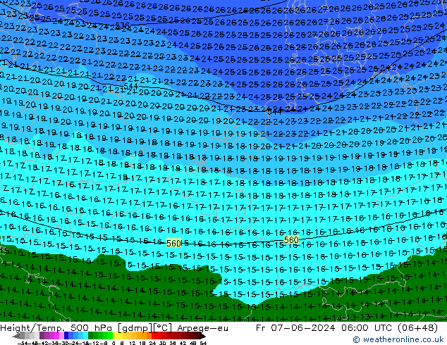 Height/Temp. 500 hPa Arpege-eu Fr 07.06.2024 06 UTC