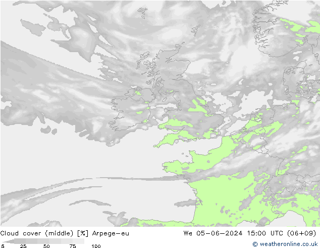 Cloud cover (middle) Arpege-eu We 05.06.2024 15 UTC