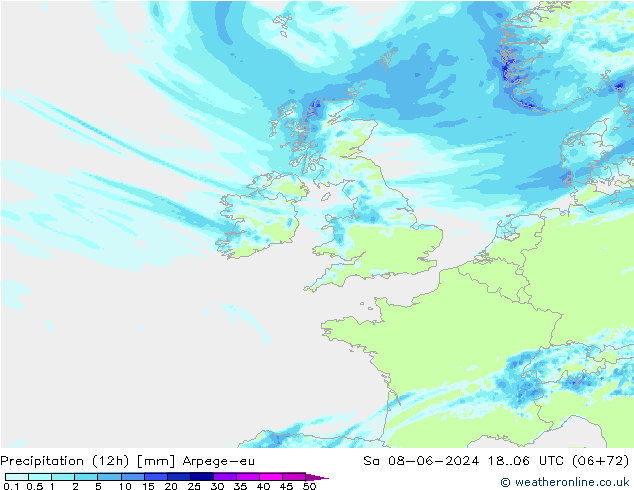Precipitación (12h) Arpege-eu sáb 08.06.2024 06 UTC