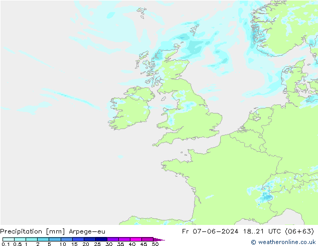 Precipitazione Arpege-eu ven 07.06.2024 21 UTC