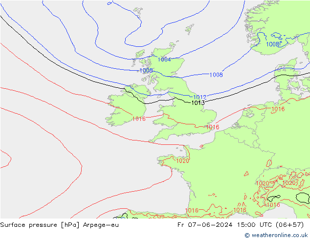 приземное давление Arpege-eu пт 07.06.2024 15 UTC