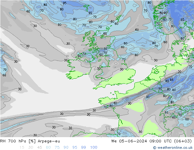 RH 700 hPa Arpege-eu We 05.06.2024 09 UTC