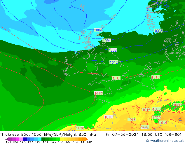 Dikte 850-1000 hPa Arpege-eu vr 07.06.2024 18 UTC