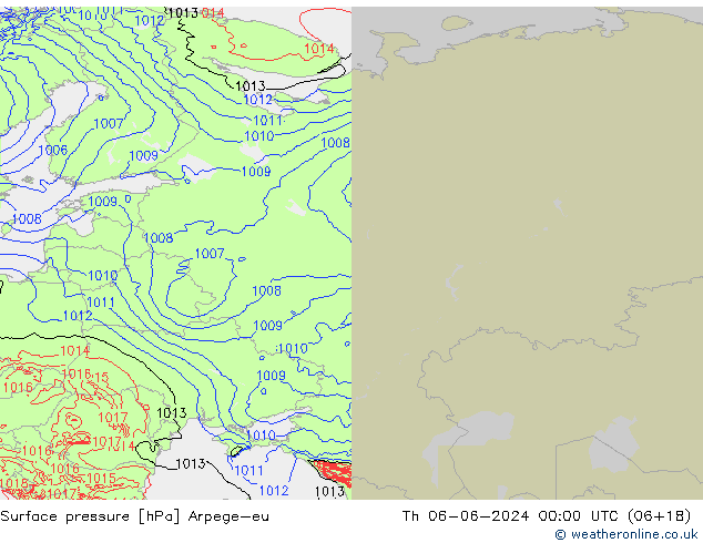 Atmosférický tlak Arpege-eu Čt 06.06.2024 00 UTC