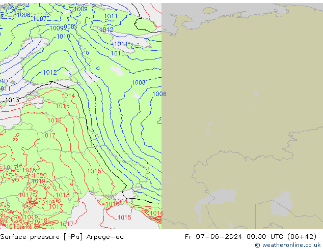 Pressione al suolo Arpege-eu ven 07.06.2024 00 UTC