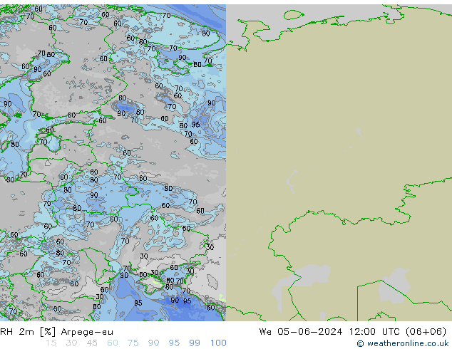 RH 2m Arpege-eu mer 05.06.2024 12 UTC