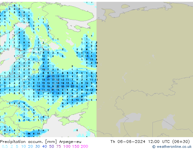 Precipitation accum. Arpege-eu gio 06.06.2024 12 UTC