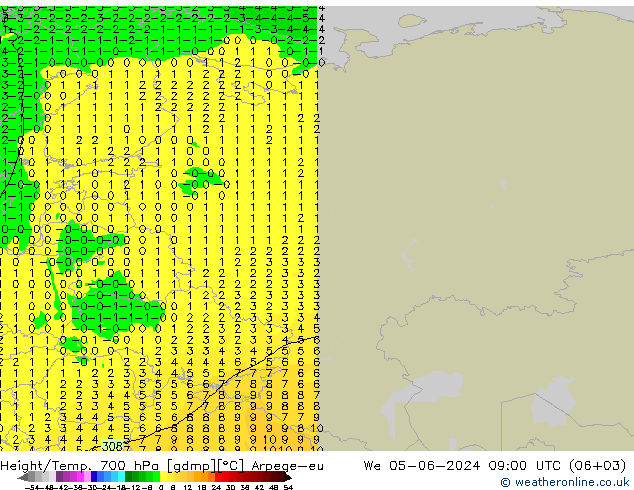 Yükseklik/Sıc. 700 hPa Arpege-eu Çar 05.06.2024 09 UTC