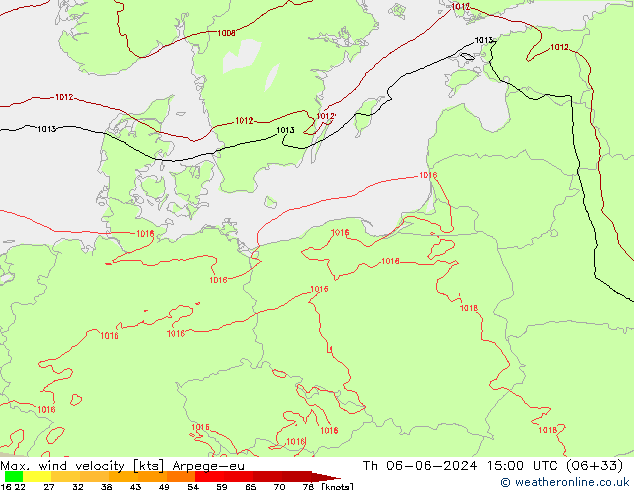 Max. wind velocity Arpege-eu  06.06.2024 15 UTC