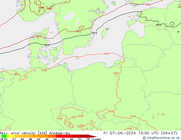 Max. wind velocity Arpege-eu Fr 07.06.2024 15 UTC