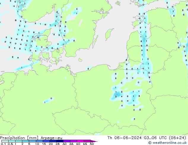 Précipitation Arpege-eu jeu 06.06.2024 06 UTC