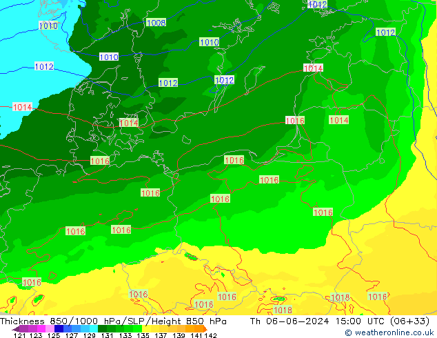 850-1000 hPa Kalınlığı Arpege-eu Per 06.06.2024 15 UTC