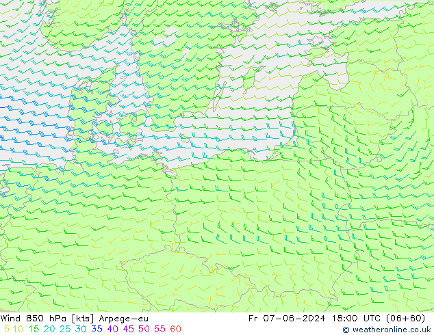 Wind 850 hPa Arpege-eu Fr 07.06.2024 18 UTC