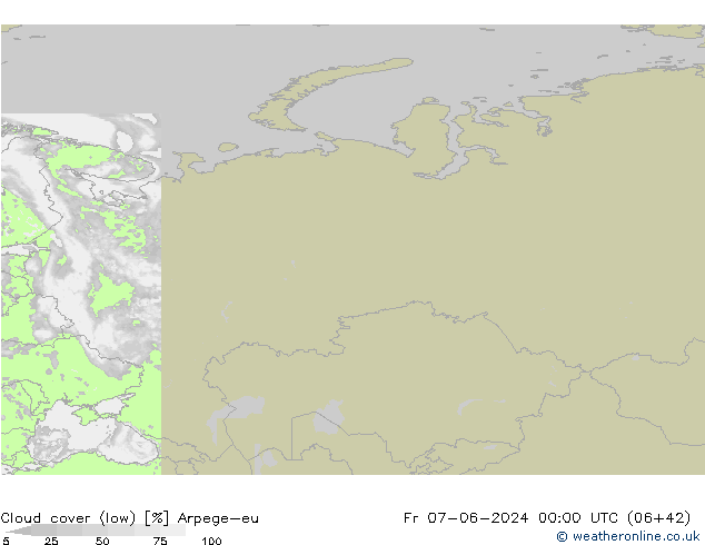 Cloud cover (low) Arpege-eu Fr 07.06.2024 00 UTC