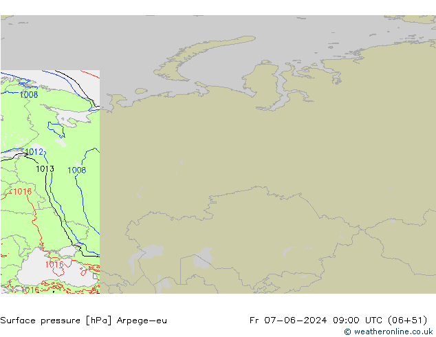 Pressione al suolo Arpege-eu ven 07.06.2024 09 UTC